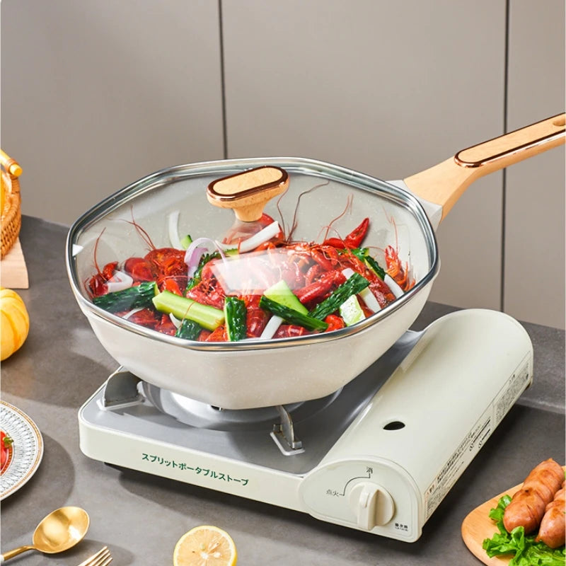 GIANXI Octagonal Wok Medical Stone Non-stick Frying Pan Induction Cooker Gas Stove Special Cooking Pots Cooking Utensils