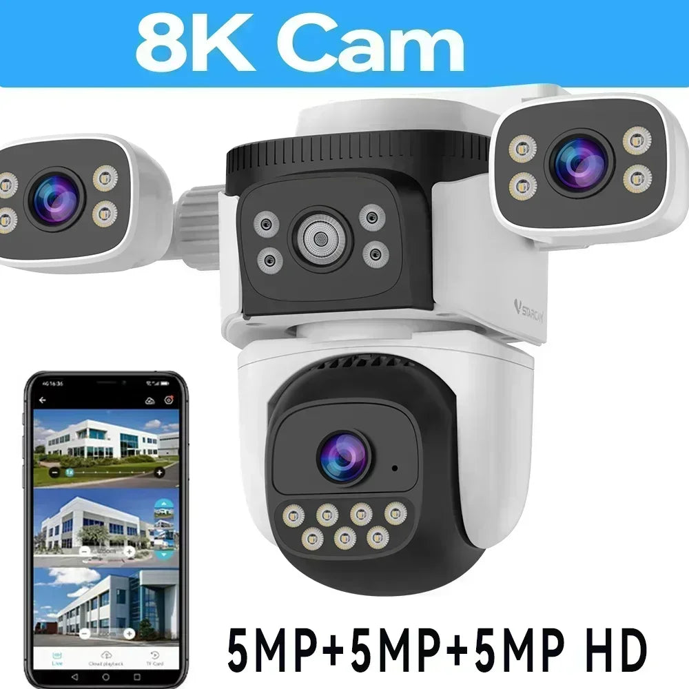 10K 20MP Home Security WiFi Camera Four Len Four Screen 360° PTZ 10X Zoom CCTV Wireless Surveillance IP Cam Security Protection