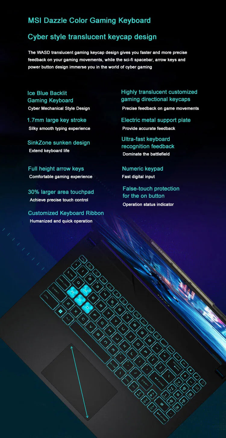 2024 MSI Cyborg 15 Gaming Laptop 15.6 Inch QHD 165Hz IPS Screen Netbook i7-13620H 16GB 512GB RTX4050 Gaming Notebook Computer