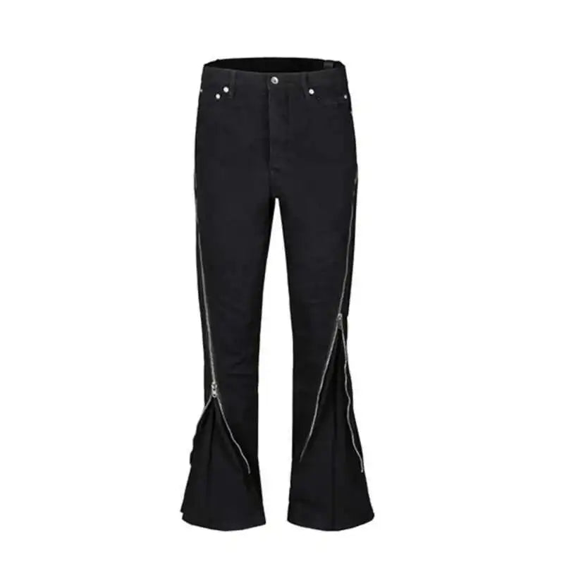 HKSH Men's Tide Streetwear Jeans RO Style Women's Autumn Winter Urban Spiral Track Twisted Large Zipper Dark Denim Pants HK1407