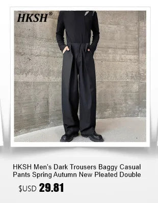 HKSH Men's Tide Streetwear Jeans RO Style Women's Autumn Winter Urban Spiral Track Twisted Large Zipper Dark Denim Pants HK1407