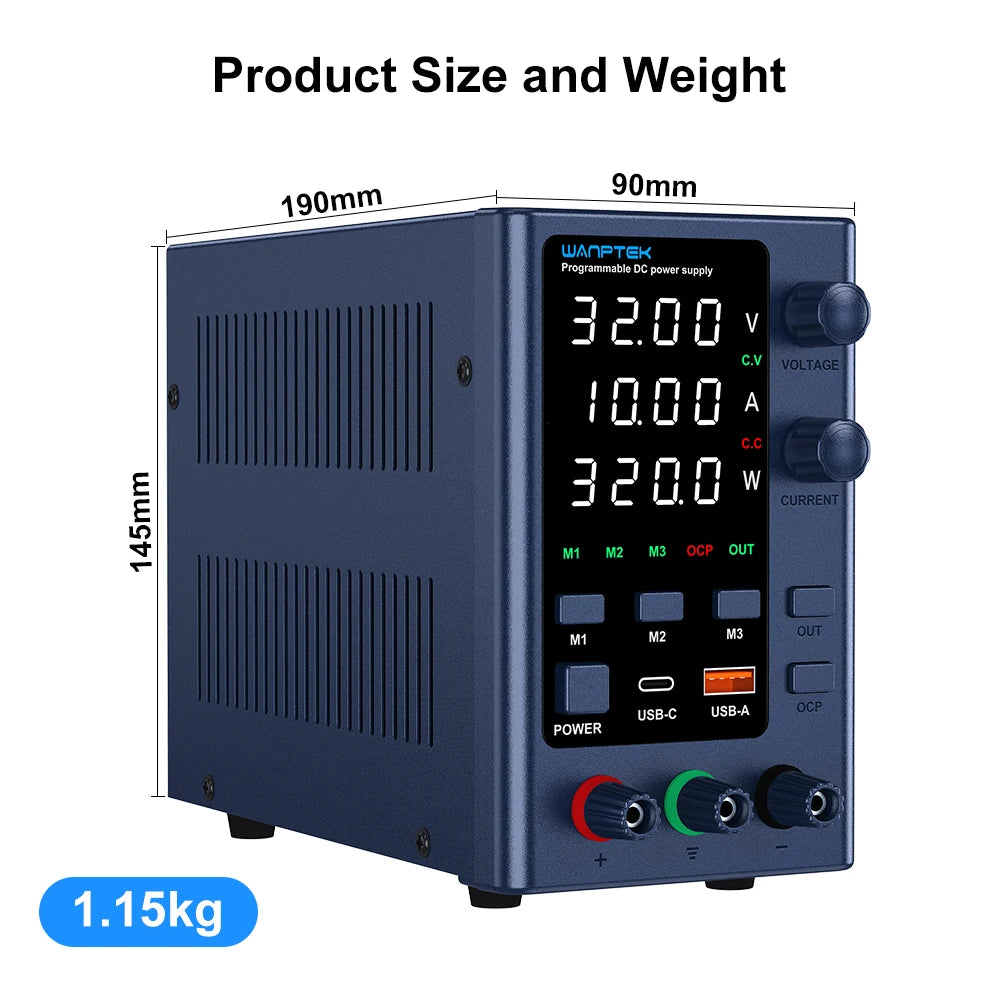 Wanptek Lab DC Power Supply Encoder adjustment Memory Adjustable 30V 10A Bench Power Source 160V 120V 60V 5A 3A Metal anodizing