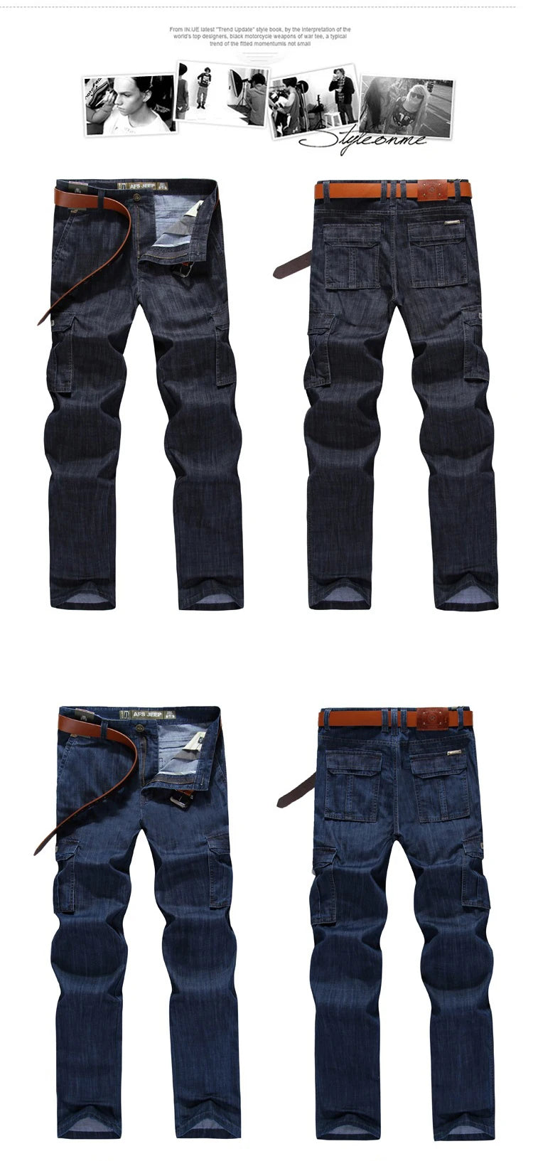 High Quality Men's Jeans Multi Pocket Denim Cargo Pants Oversized Casual Pants Men Clothing Loose Trousers 29-44 A2F125