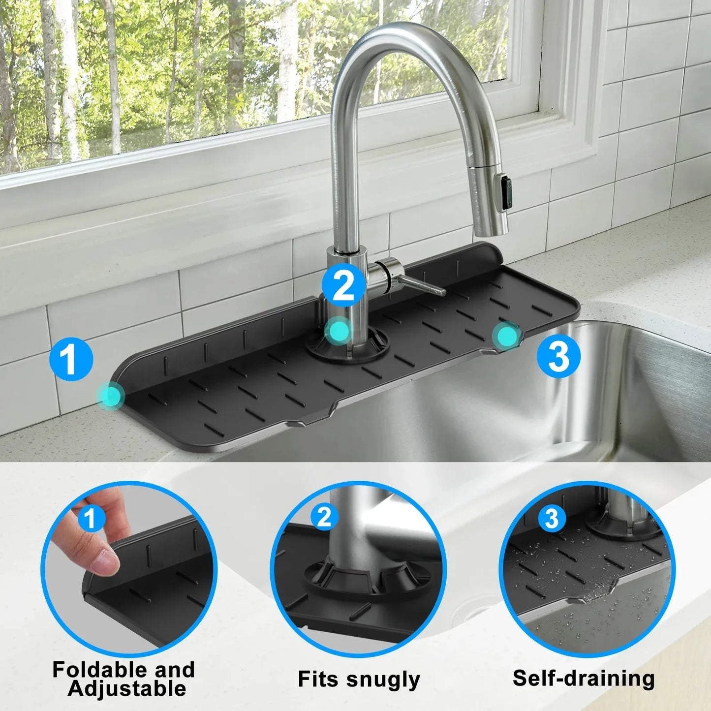 Faucet Absorbent Mat Silicon Kitchen Sink Splash Guard Drain Pad Water Splash Catcher Mats Countertom Countertop Protect Gadgets