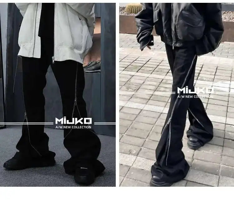HKSH Men's Tide Streetwear Jeans RO Style Women's Autumn Winter Urban Spiral Track Twisted Large Zipper Dark Denim Pants HK1407