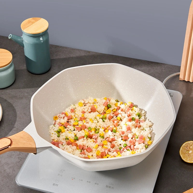 GIANXI Octagonal Wok Medical Stone Non-stick Frying Pan Induction Cooker Gas Stove Special Cooking Pots Cooking Utensils