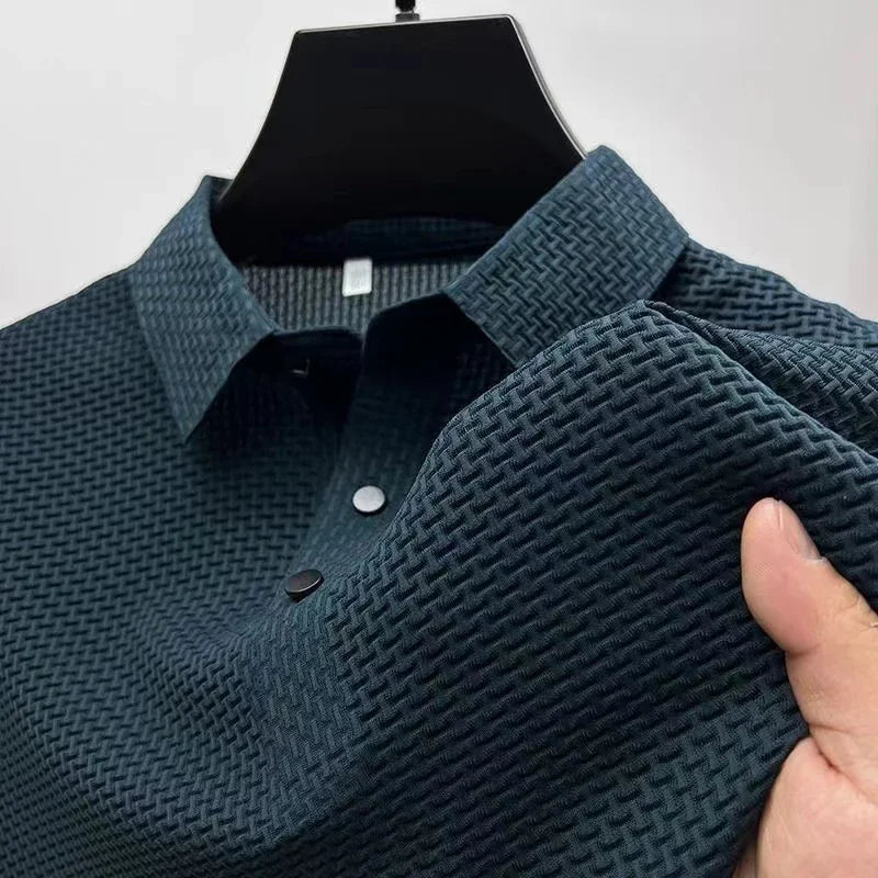 Men's 2025 Business Casual Short Sleeved Bone Flower Solid Color POLO Shirt Fashion Breathable Comfortable Summer Versatile Top