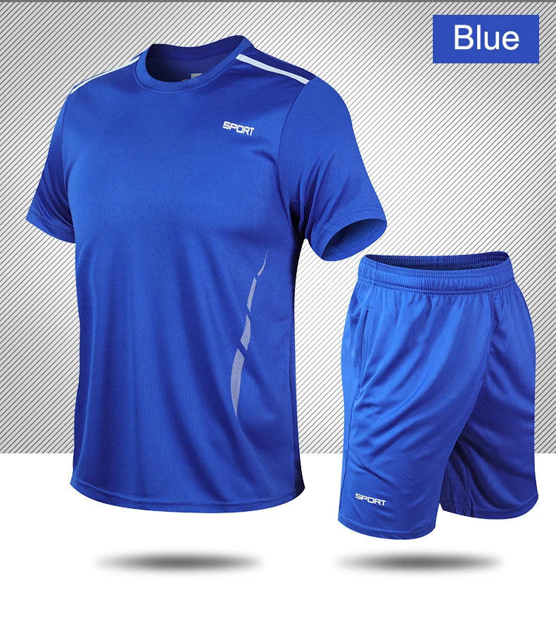 CHRLCK Men's Quick Drying Running Sets Breathable Hiking Fishing T-Shirt Short Soft Elasticity Gym Fitness Suits Outdoor Sports
