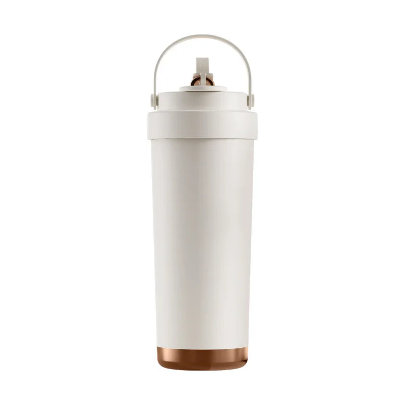 Large capacity ceramic inner pot insulated cup, women's office dual drink coffee cup, portable straw, car water cup