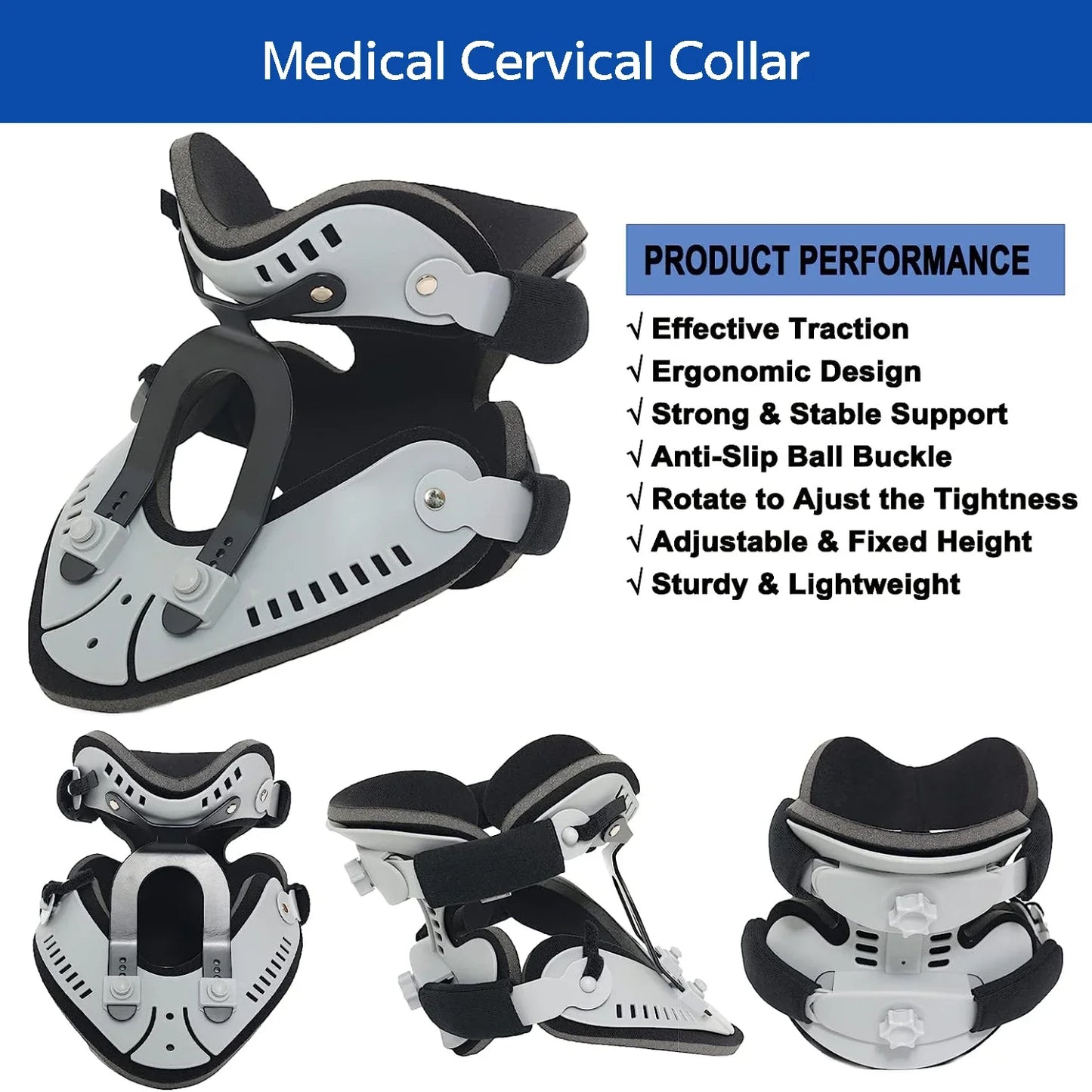 Neck Brace Support Orthosis, Adjustable Cervical Collar, Fixable Neck Posture Corrector, Pain Relief, Traction Spine Alignment