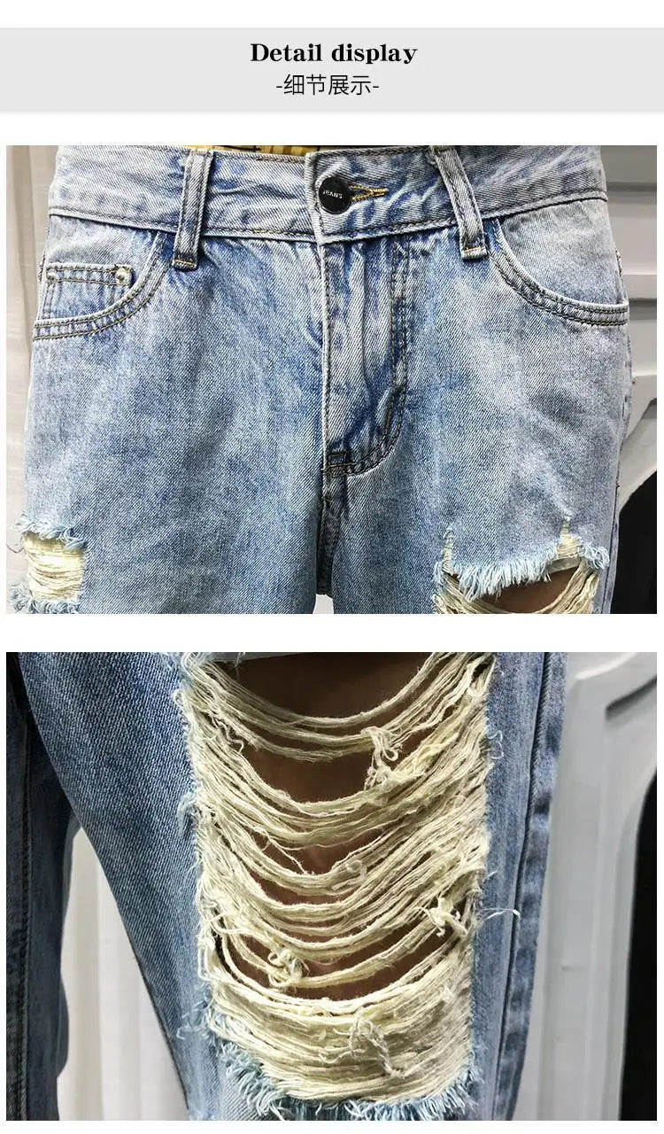 Men Jeans Knee Hole Ripped Stretch Skinny Denim Pants Solid Color  Autumn Summer Hip-Hop Style Slim Fit Trousers 2023 pantalones
