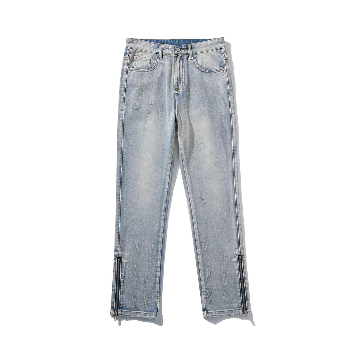 2024 Spring New Style Korean Style Men Fashionable Retro Street Jeans Zip Design on Trouser Legs Straight-leg Denim Pants Black
