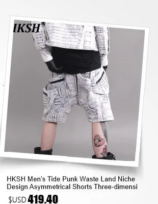 HKSH Men's Tide Streetwear Jeans RO Style Women's Autumn Winter Urban Spiral Track Twisted Large Zipper Dark Denim Pants HK1407