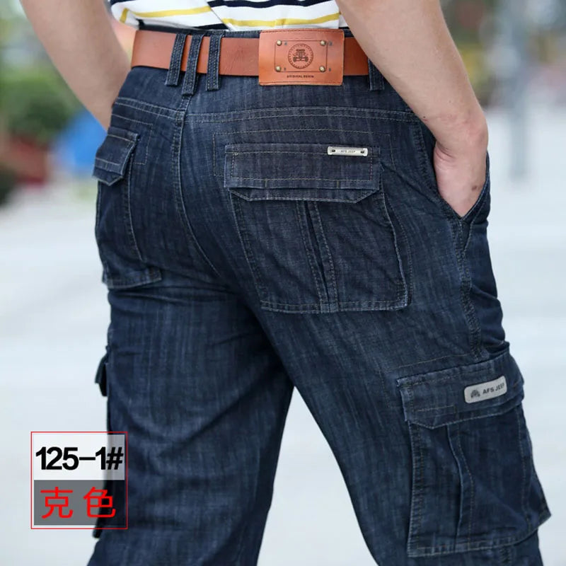 High Quality Men's Jeans Multi Pocket Denim Cargo Pants Oversized Casual Pants Men Clothing Loose Trousers 29-44 A2F125