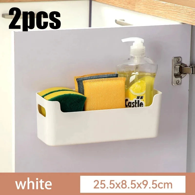 Kitchen Organizer Wall-mounted Kitchen Storage Organization Plastic Storage Rack Punch-Free Dish Drying Rack Accessories Shelf
