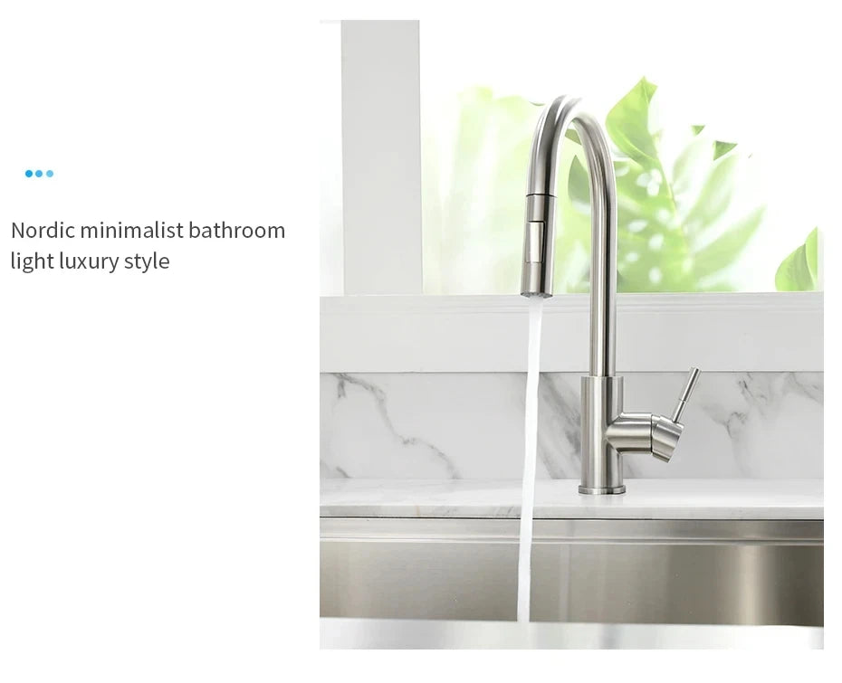 Kitchen Faucet Stainless Steel Brushed Faucet Kitchen Sink Faucet Pull-out Kitchen Water Faucet Single Hole Faucet