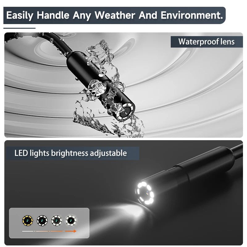 Industrail Endoscope Camera 4.3'' IPS Screen 2-100M HD1080P 8MM Probe Car Pipe Sewer Inspection Borescope Waterproof LED 2600mAh