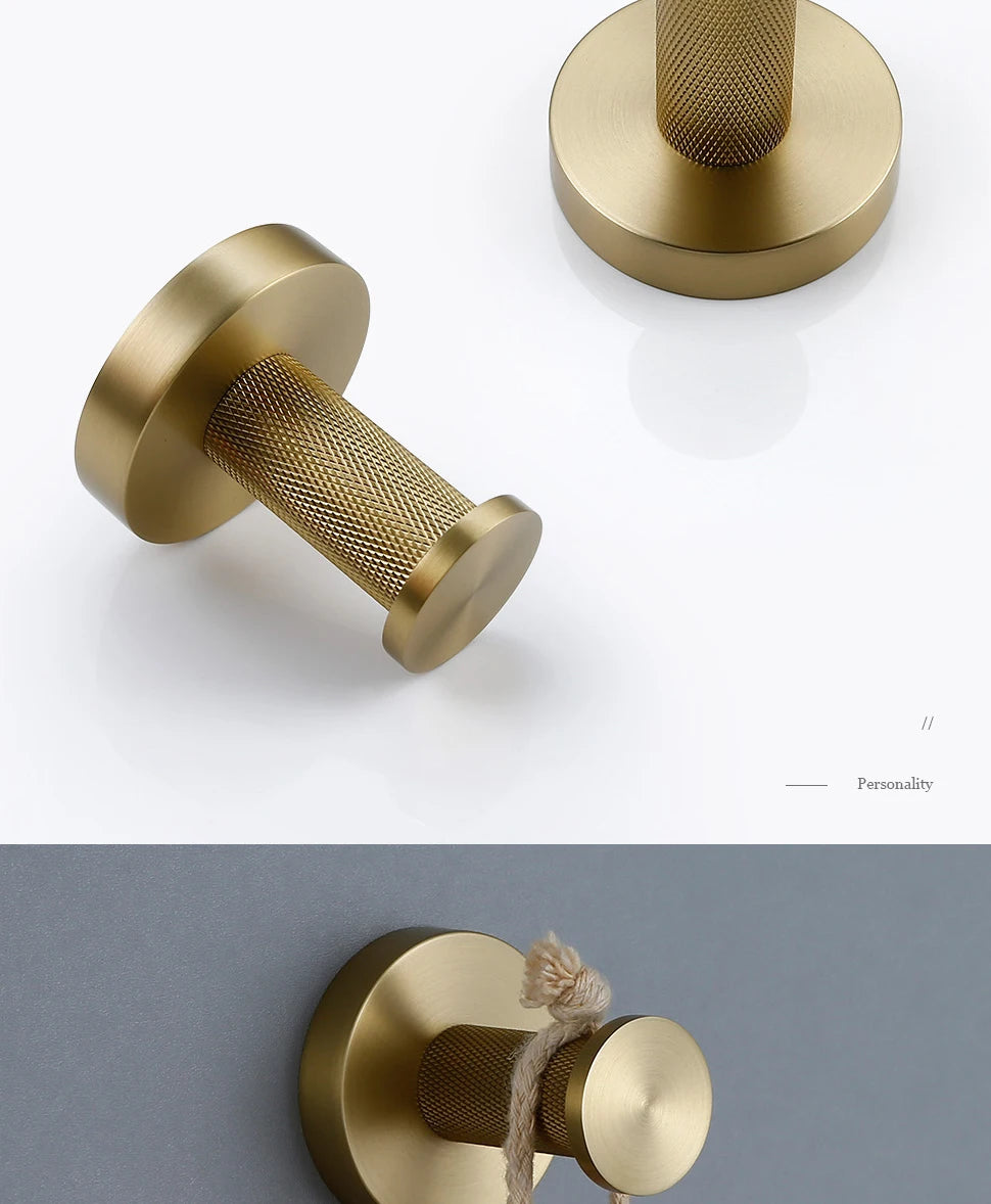 Brushed Gold Bathroom Accessories Towel Bar Bath Robe Hook Brass Knurled Bathroom Hardware Set Shelf for Towels Paper Tissue Hol