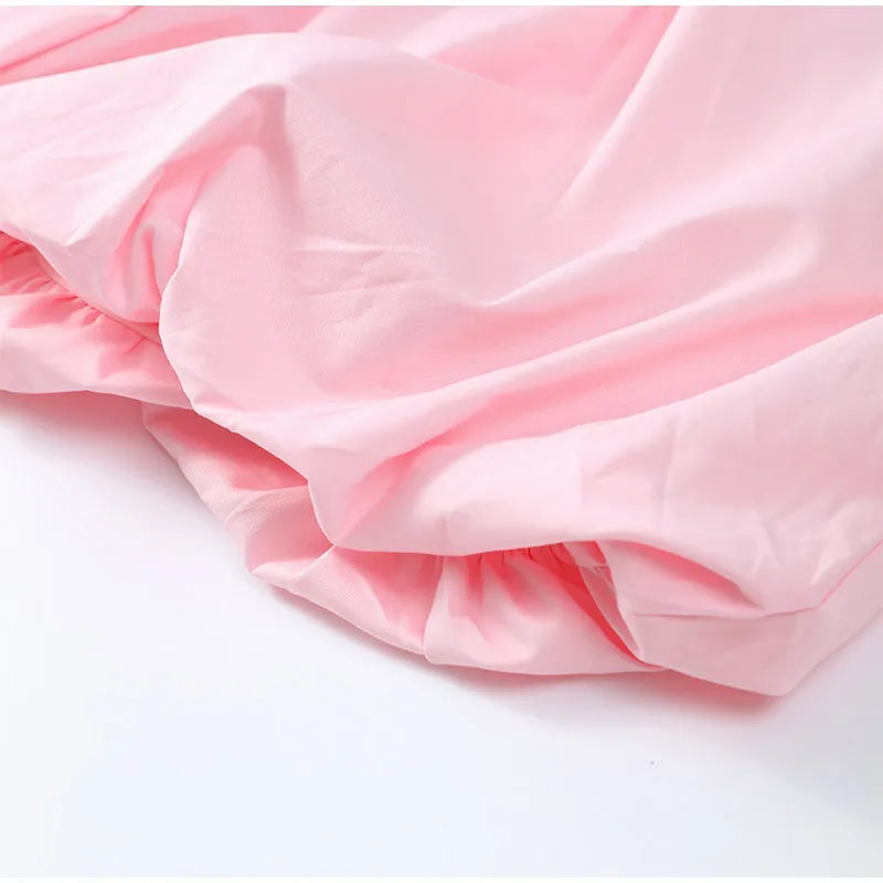 Elegant Pink Backless Pleated Lace-up Halter Mini Dress Women Off Shoulder Sleeve Puff Hem A-line Dresses Summer Lady Partywear