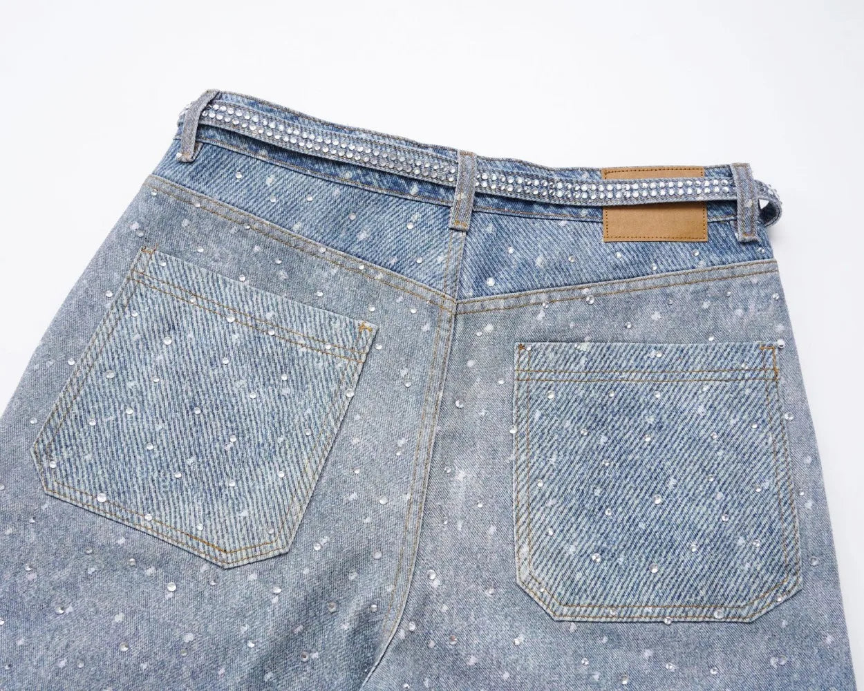 Tung Sung Full Diamond Printing Diamond Belt Wash Casual Loose Straight Jeans Hip Hop Y2k Men’s Jeans
