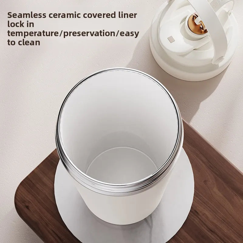 Large capacity ceramic inner pot insulated cup, women's office dual drink coffee cup, portable straw, car water cup