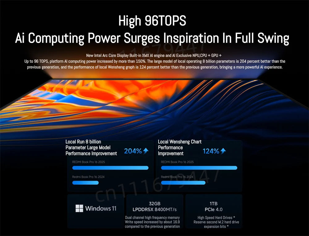 Xiaomi REDMI Book Pro 16 Laptop 2025 Ultra 7 255H/Ultra 5225H Intel Arc Graphics 32GB LPDDR5X 1T SSD 16-inch 3.1K 165Hz Screen