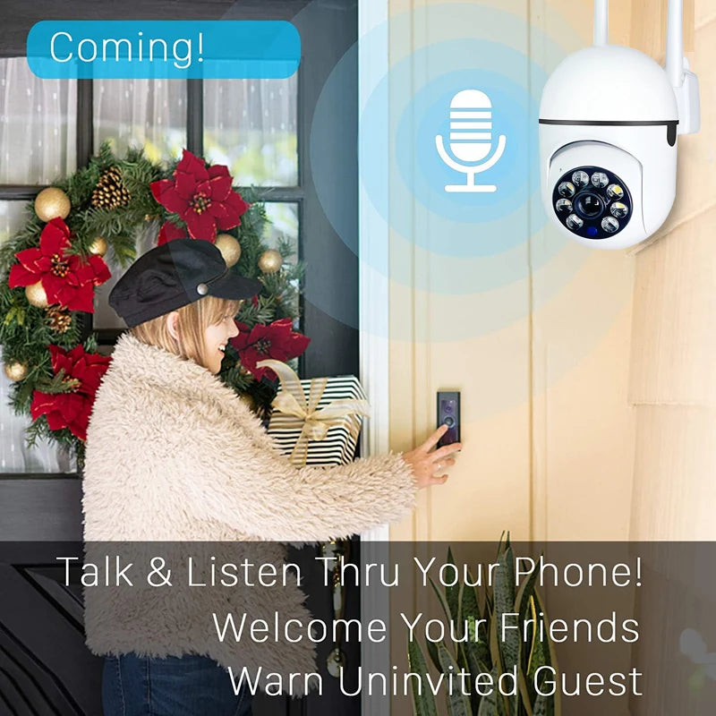 Security Camera 1080P HD Camera 355° Surveillance Camera Night Vision Motion Detection Siren WiFi Remote Two-Way Audio Waterproo