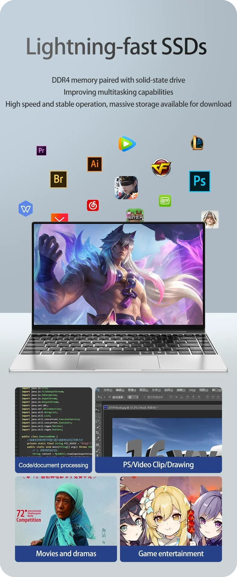 14.1" Laptop Windows 11 Pro Ultra Slim Notebook Gamer Intel Pentium N3700 16GB 1024GB 1920*1080 Display Office Study Computer PC