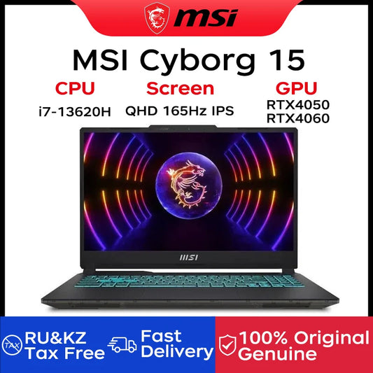 2024 MSI Cyborg 15 Gaming Laptop 15.6 Inch QHD 165Hz IPS Screen Netbook i7-13620H 16GB 512GB RTX4050 Gaming Notebook Computer