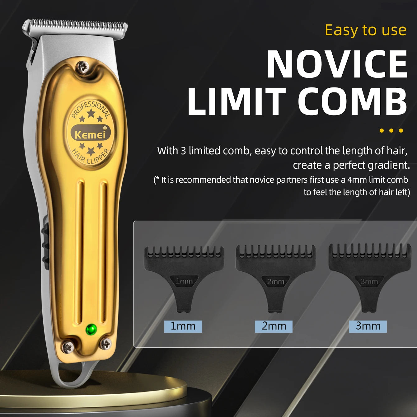 Kemei Professional Hair Trimmer Electric Hair Clipper Men's Rechargeable Barber Cordless Hair Cutting Machine for Bareheaded