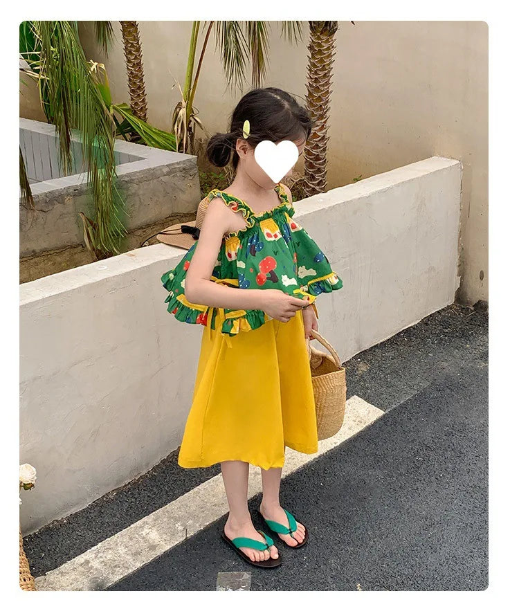 Children's Clothing Sets Cartoon Print Halter Top + Wide-leg Pants 2pcs Toddler Clothes for 2 To 7years Kids Boutique Clothes
