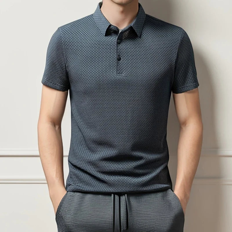Men's 2025 Business Casual Short Sleeved Bone Flower Solid Color POLO Shirt Fashion Breathable Comfortable Summer Versatile Top