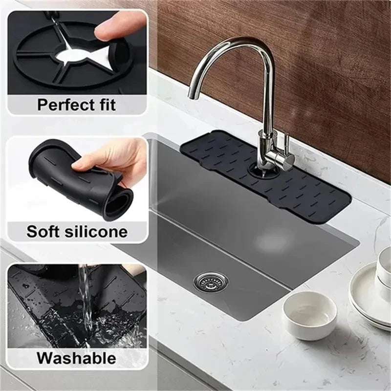 Faucet Absorbent Mat Silicon Kitchen Sink Splash Guard Drain Pad Water Splash Catcher Mats Countertom Countertop Protect Gadgets