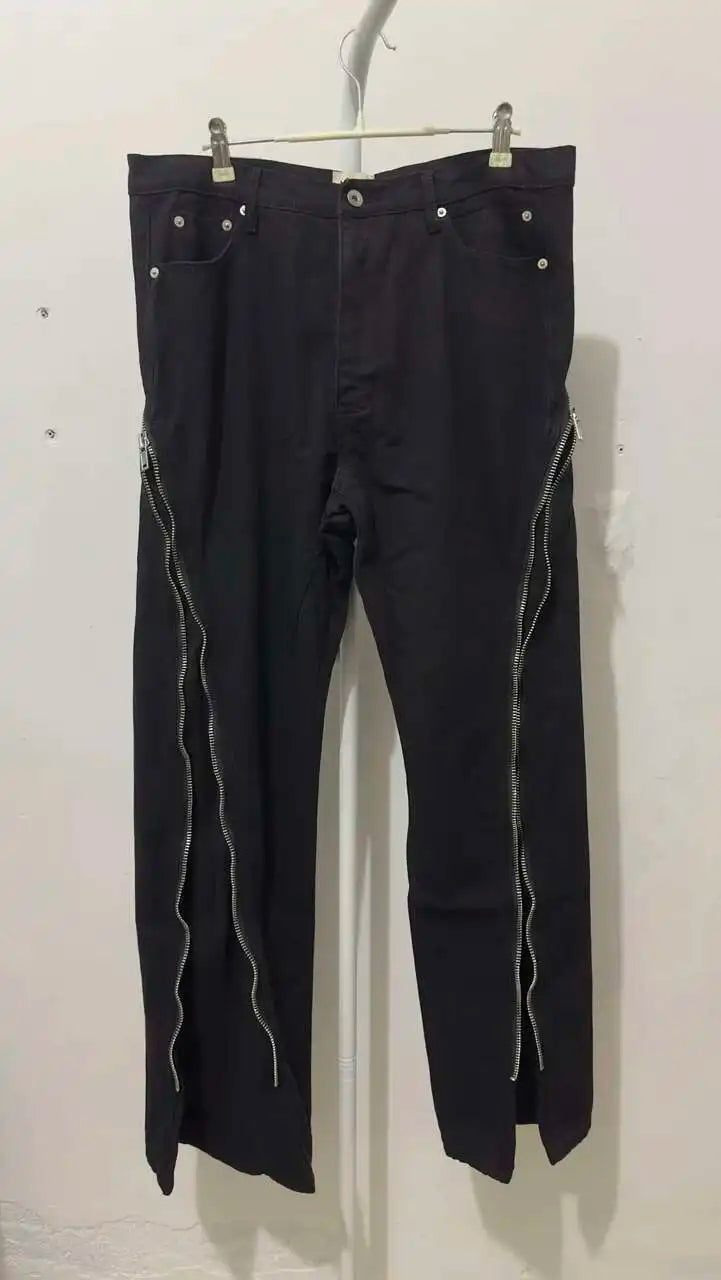 HKSH Men's Tide Streetwear Jeans RO Style Women's Autumn Winter Urban Spiral Track Twisted Large Zipper Dark Denim Pants HK1407