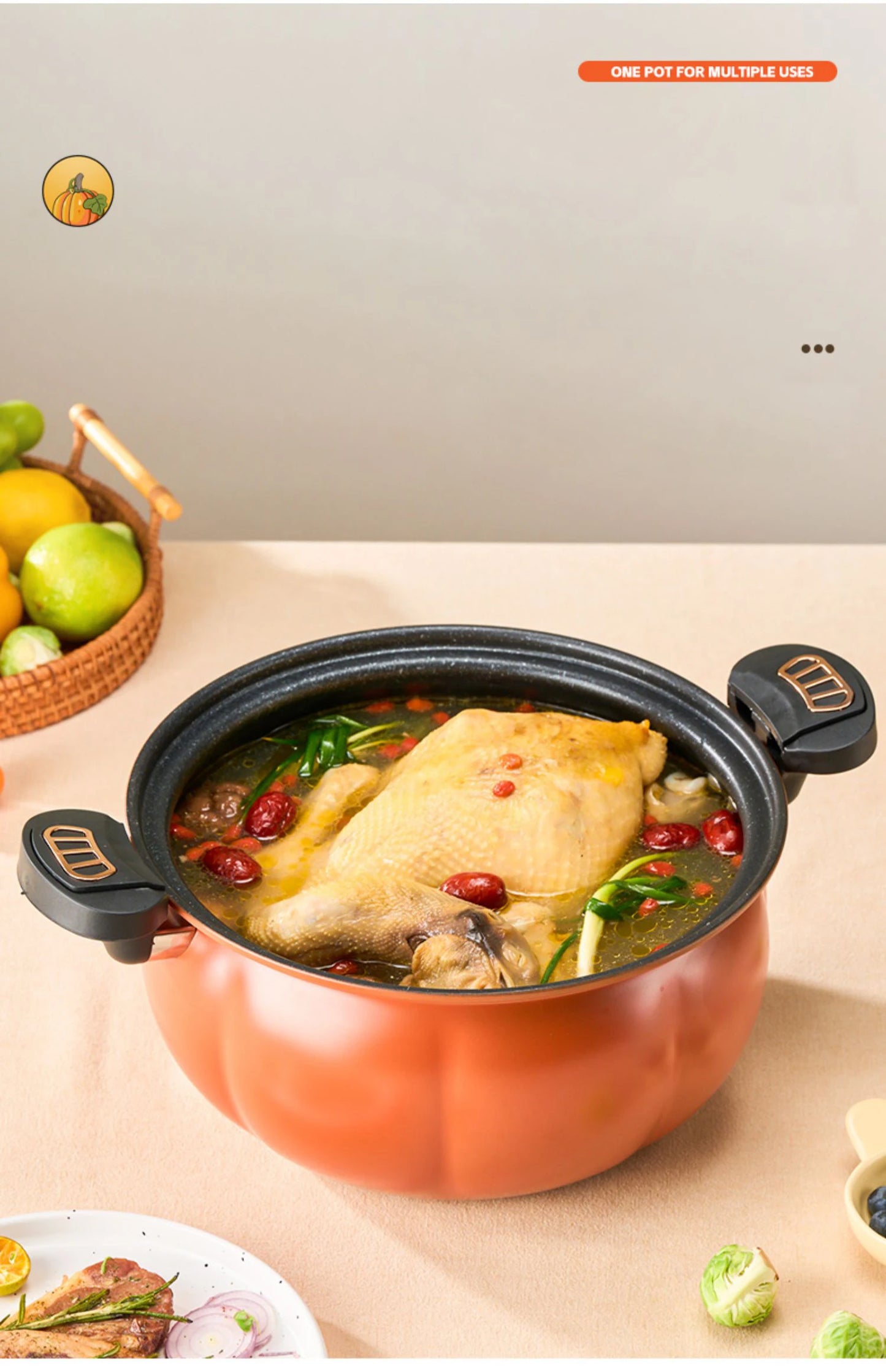 Pumpkin Pot Multifunctional Cast Iron Slight Pressure Cooker Braise Boil Steam Stew Nonstick Pots Cooking Pots