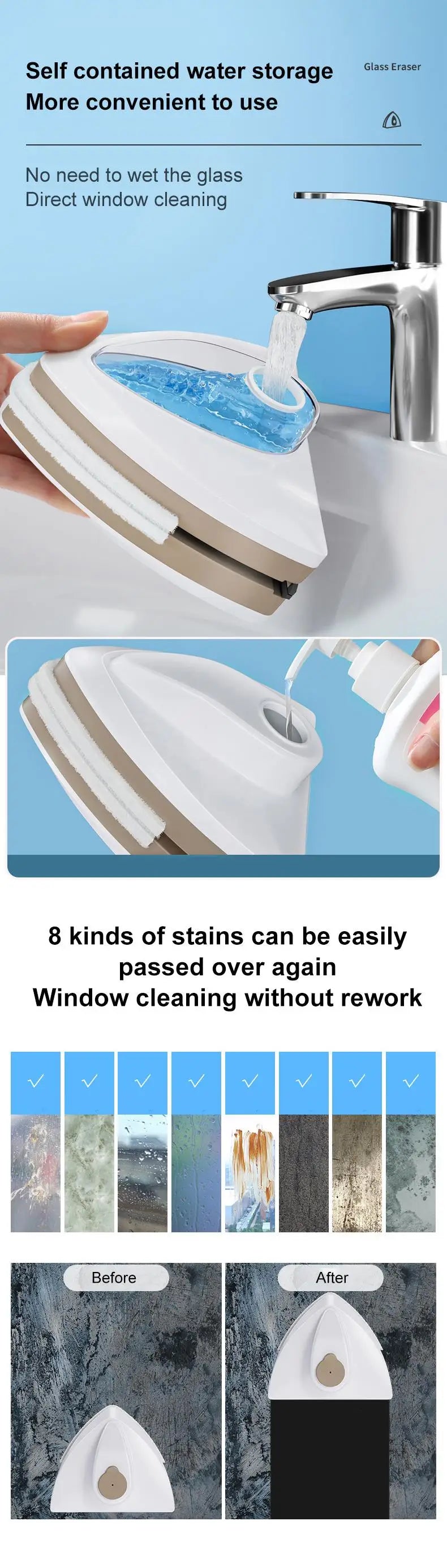 NEW Household Office Special Window Cleaner Magnetic Glass Window Cleaning Tool Automatic Water Discharge Double-layer Wiper