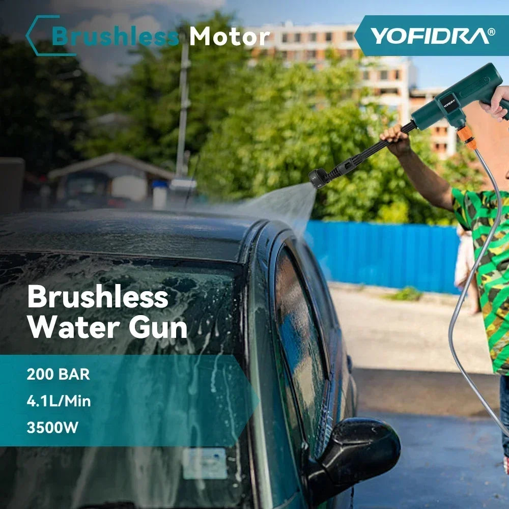 YOFIDRA 200Bar 3500W Brushless Electric High Pressure Washer 6in1 Car Washing Garden Water Spray Gun For Makita 18V Battery Pin