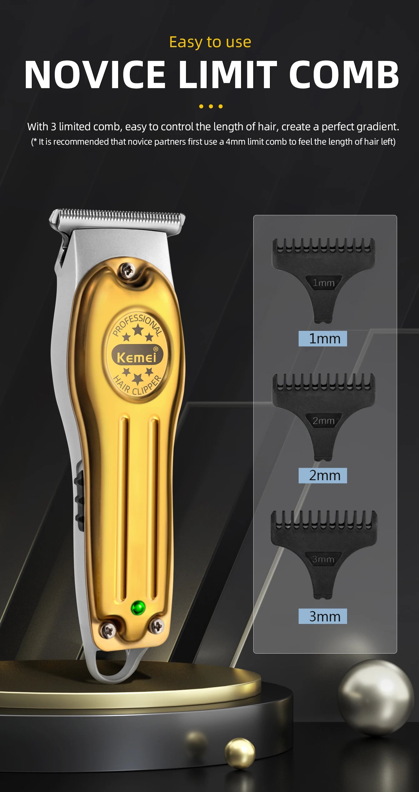 Kemei Professional Hair Trimmer Electric Hair Clipper Men's Rechargeable Barber Cordless Hair Cutting Machine for Bareheaded