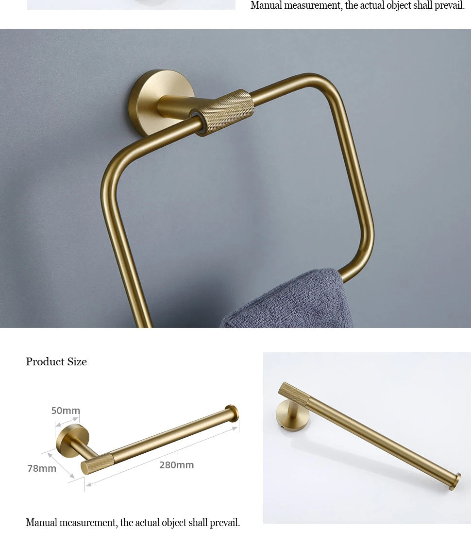 Brushed Gold Bathroom Accessories Towel Bar Bath Robe Hook Brass Knurled Bathroom Hardware Set Shelf for Towels Paper Tissue Hol