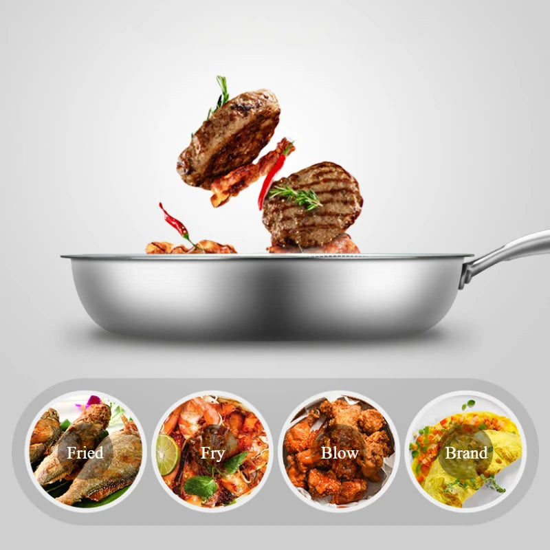 28cm Stainless Steel Frying Pans Non-stick Cooking Wok Honeycomb Structure Egg Frying Saucepan Cooking Pots Kitchen Accessories