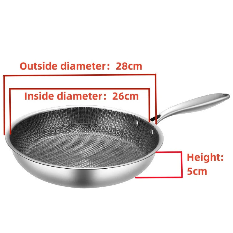 28cm Stainless Steel Frying Pans Non-stick Cooking Wok Honeycomb Structure Egg Frying Saucepan Cooking Pots Kitchen Accessories
