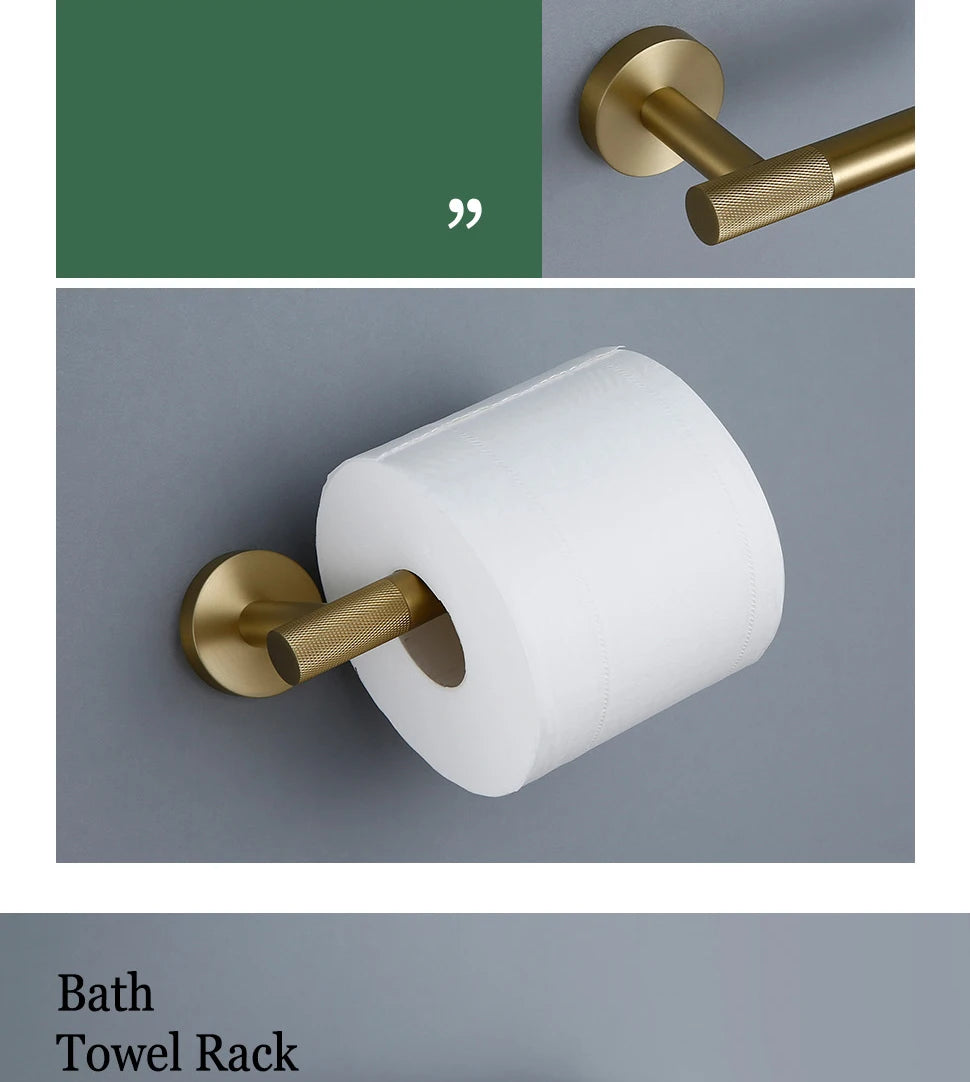 Brushed Gold Bathroom Accessories Towel Bar Bath Robe Hook Brass Knurled Bathroom Hardware Set Shelf for Towels Paper Tissue Hol