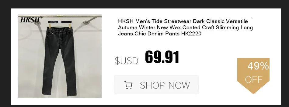 HKSH Men's Tide Streetwear Jeans RO Style Women's Autumn Winter Urban Spiral Track Twisted Large Zipper Dark Denim Pants HK1407