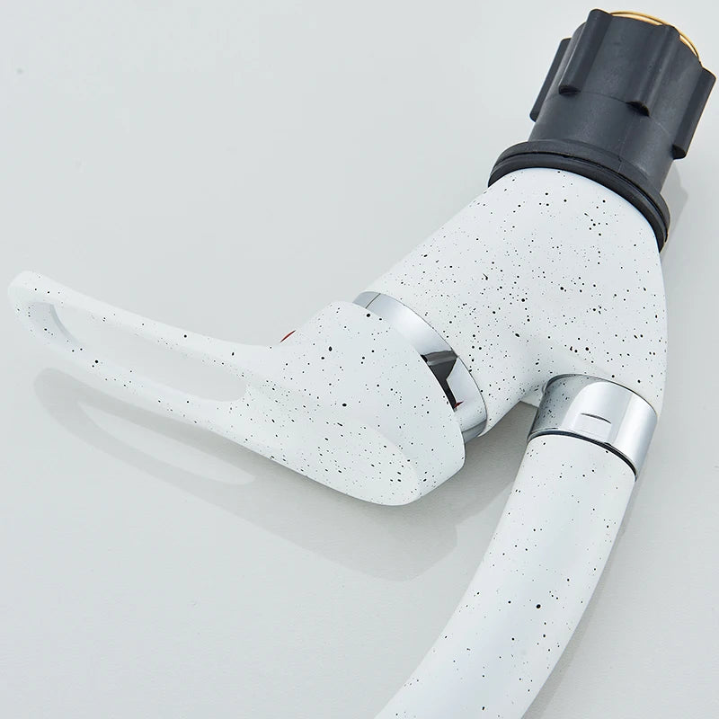 White With Dot Bathroom Kitchen Faucet Contemporary Faucet Single Handle Hot and Cold Mixer Taps  Beige with dot
