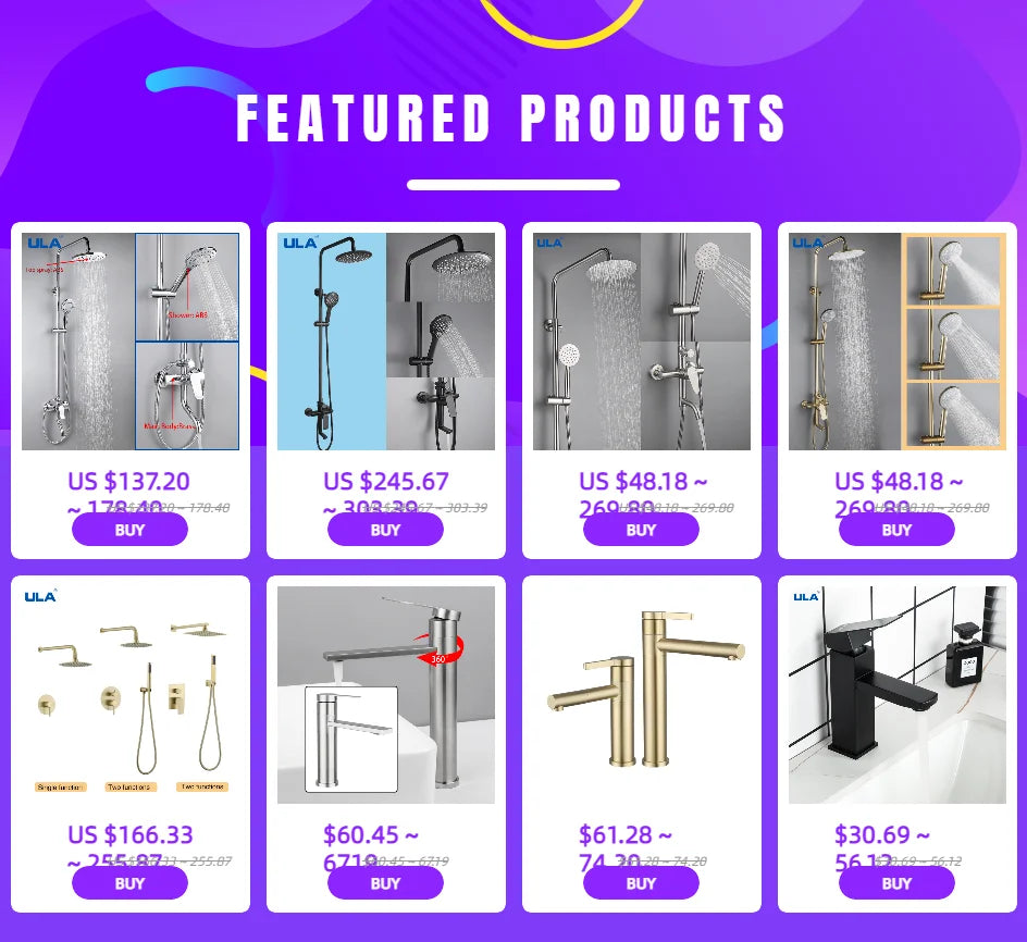 ULA Bathroom Faucet Brushed/Black Rain Shower Head Bath Faucet Wall Bathtub Shower Mixer Tap Shower System Shower Faucet Set