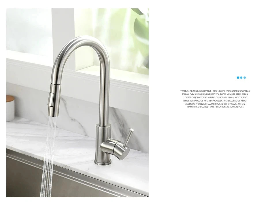 Kitchen Faucet Stainless Steel Brushed Faucet Kitchen Sink Faucet Pull-out Kitchen Water Faucet Single Hole Faucet