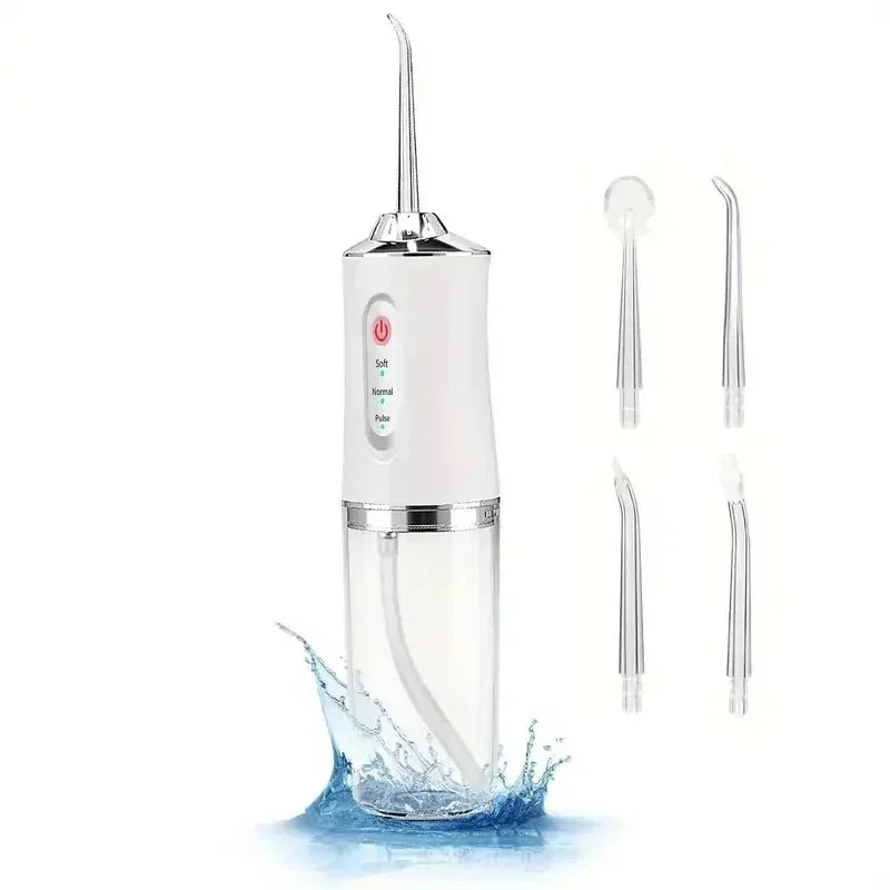 Portable Water Flosser w/ 4 Jet Tips & 3 Modes - Cordless Oral Irrigator for Teeth Cleaning, Braces Care, USB Rechargeable
