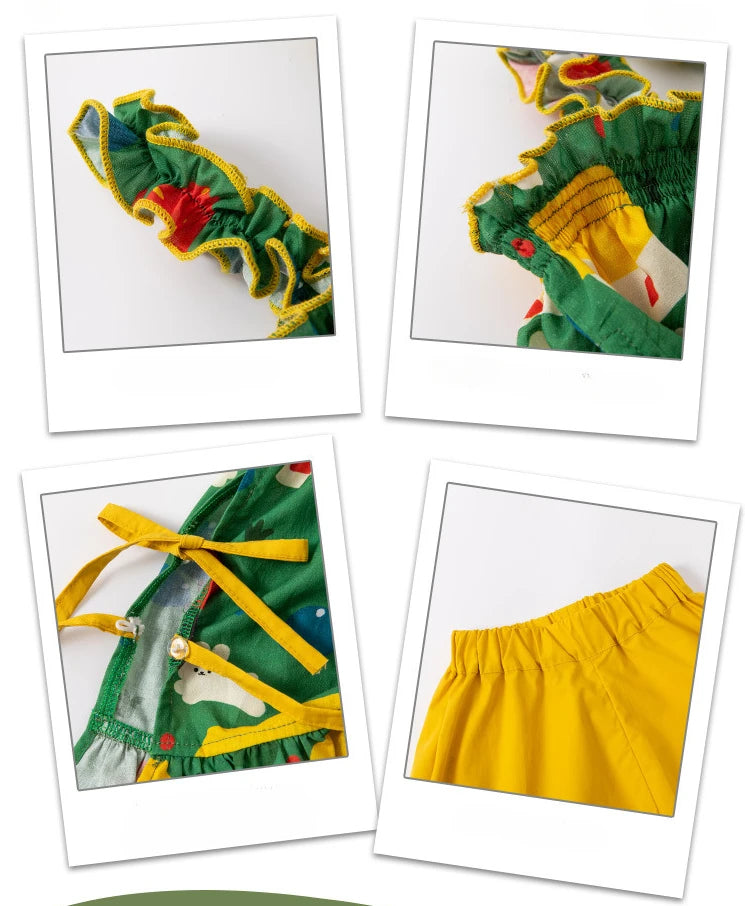 Children's Clothing Sets Cartoon Print Halter Top + Wide-leg Pants 2pcs Toddler Clothes for 2 To 7years Kids Boutique Clothes