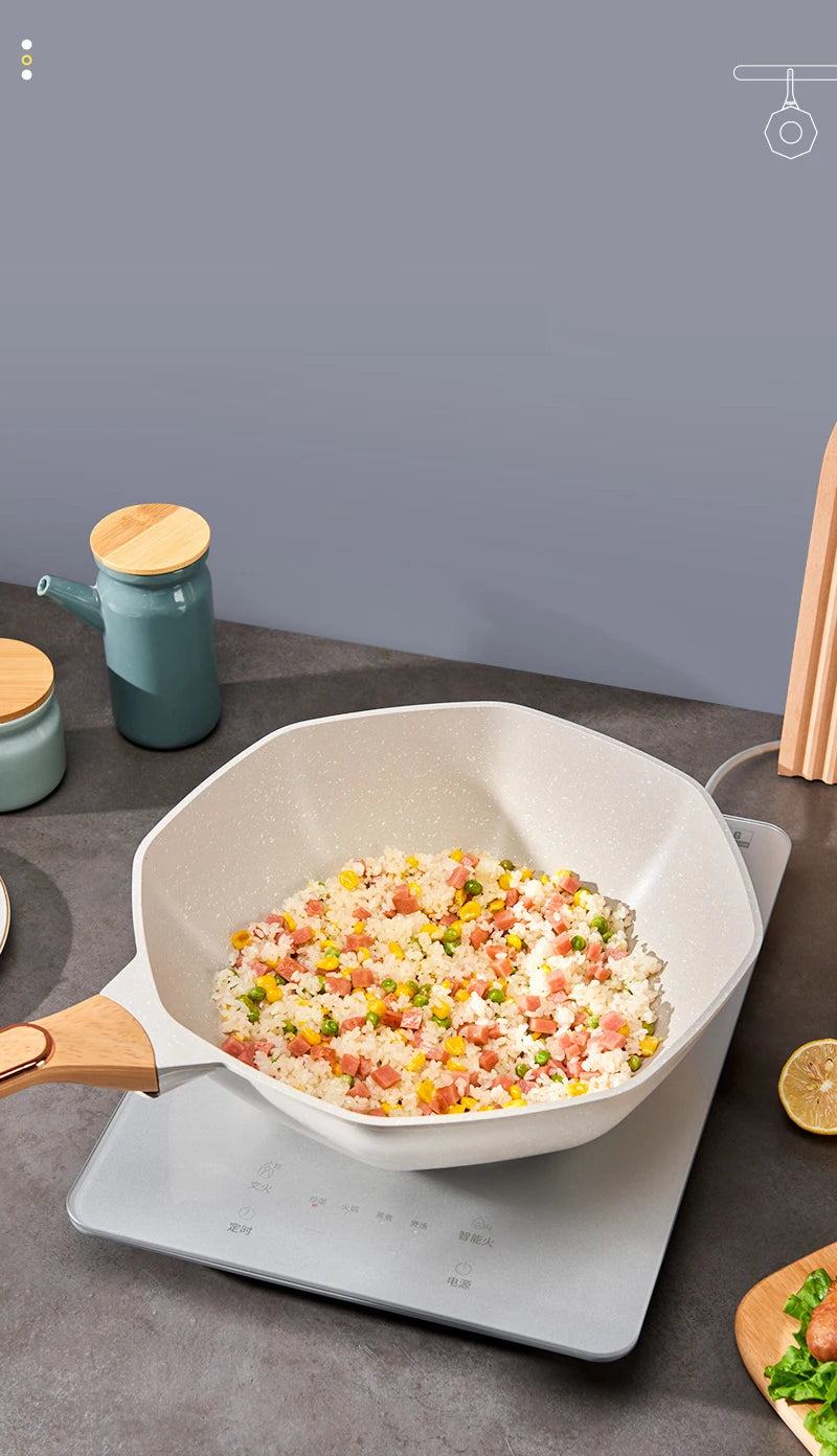 GIANXI Octagonal Wok Medical Stone Non-stick Frying Pan Induction Cooker Gas Stove Special Cooking Pots Cooking Utensils
