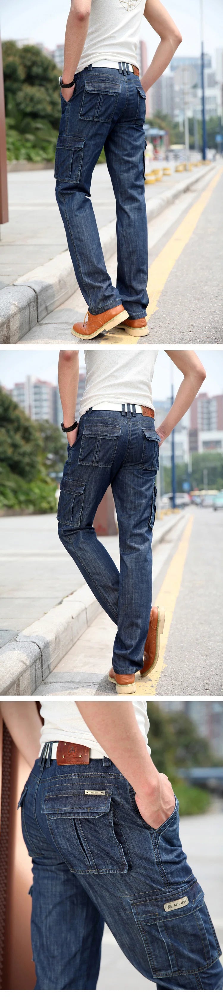 High Quality Men's Jeans Multi Pocket Denim Cargo Pants Oversized Casual Pants Men Clothing Loose Trousers 29-44 A2F125